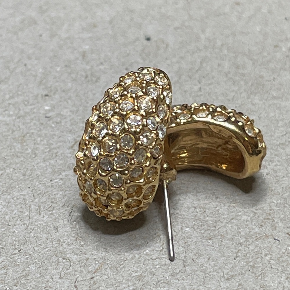 Roman Rhinestone Encrusted Half Hoop Gold Tone Post Earrings